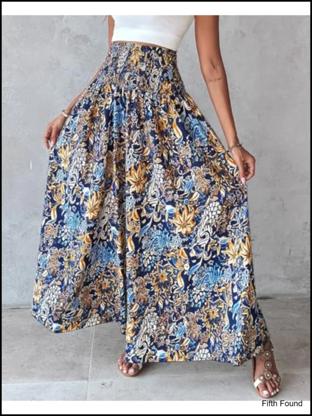 Boho Floral Shirred High Waisted Wide Leg Palazzo Pants Flow